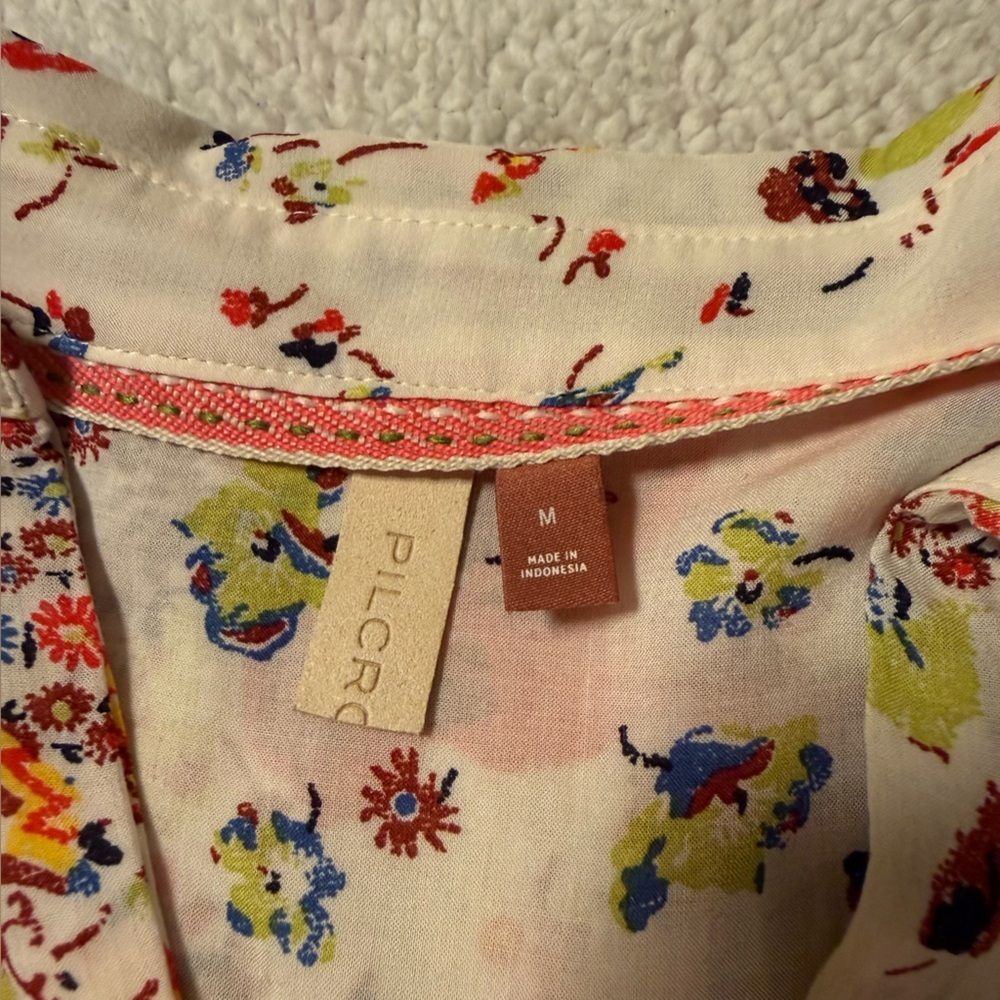 Pilcro Anthropologie The Romy Relaxed Shirt Cream Floral Print Button Front Top - Picture 8 of 10